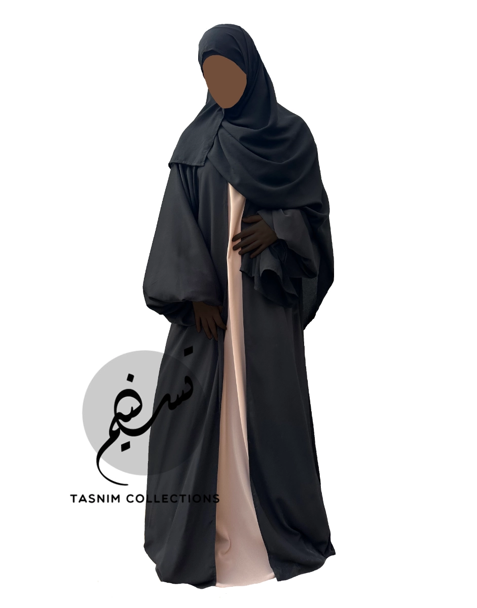Open flared Abaya "Nadine" with full balloon sleeves and pockets